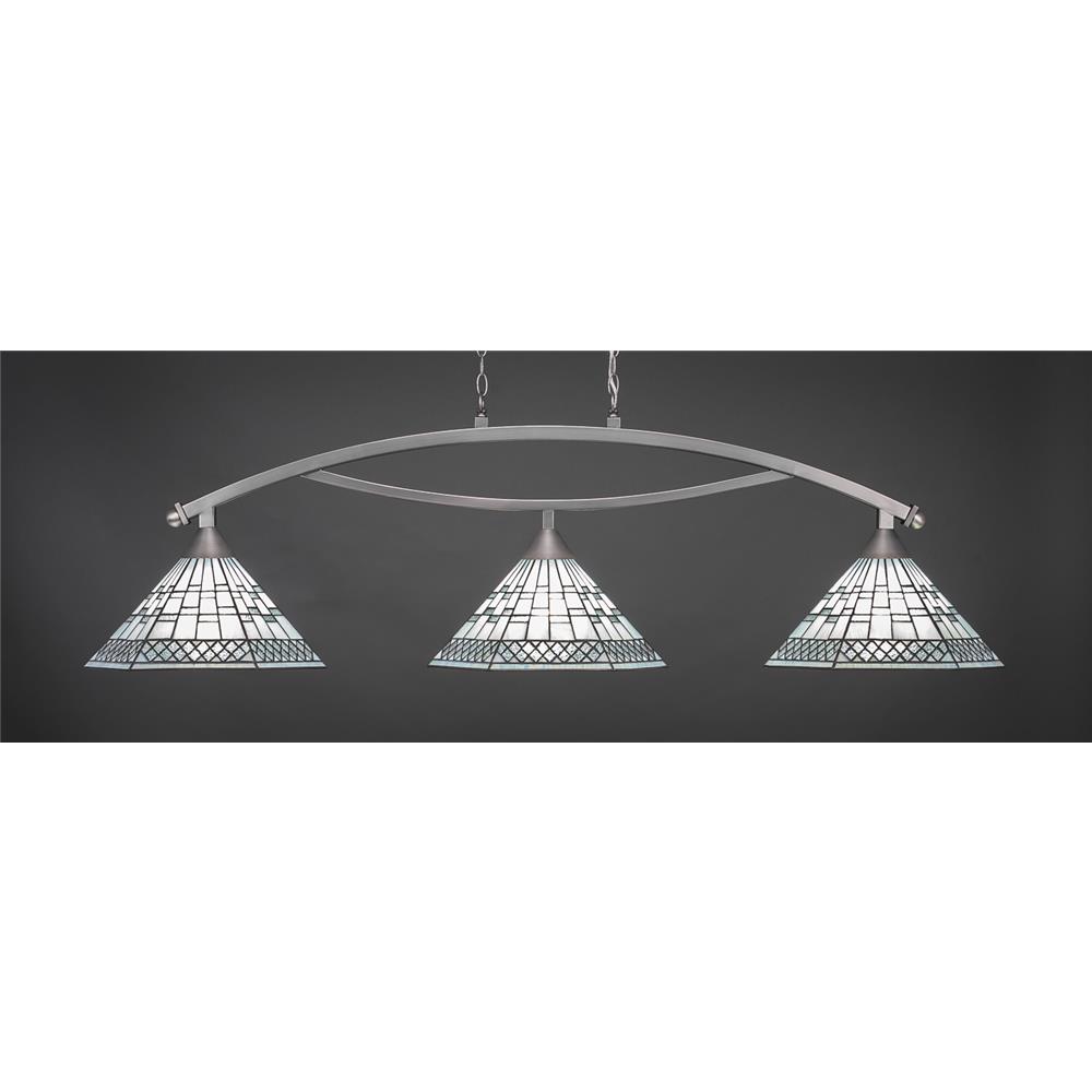 Toltec Lighting 873-BN-910 Bow 3 Light Billiard Light in Brushed Nickel Finish With 16" Pewter Tiffany Glass