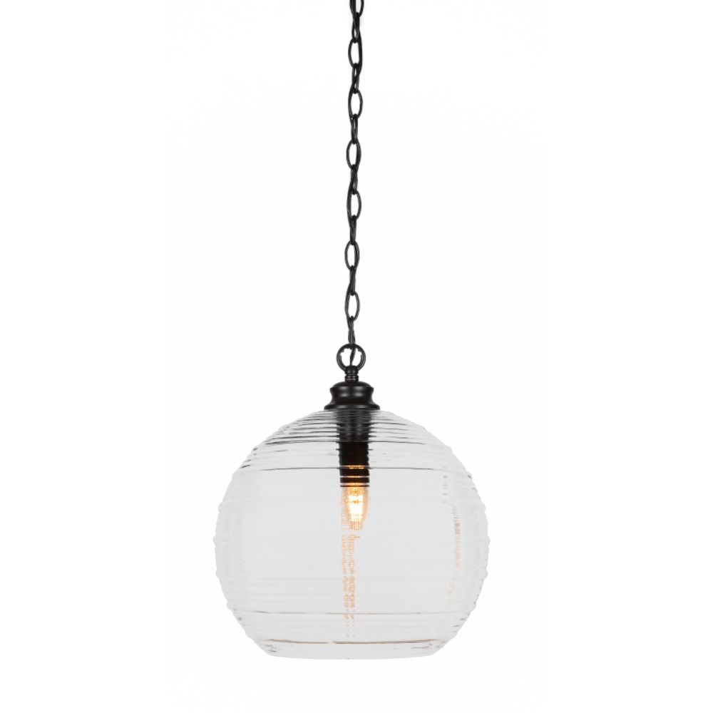 Toltec Lighting 91-BN-4369 Kimbro Chain Hung Pendant In Brushed Nickel Finish With  11.75" Onyx Swirl Glass