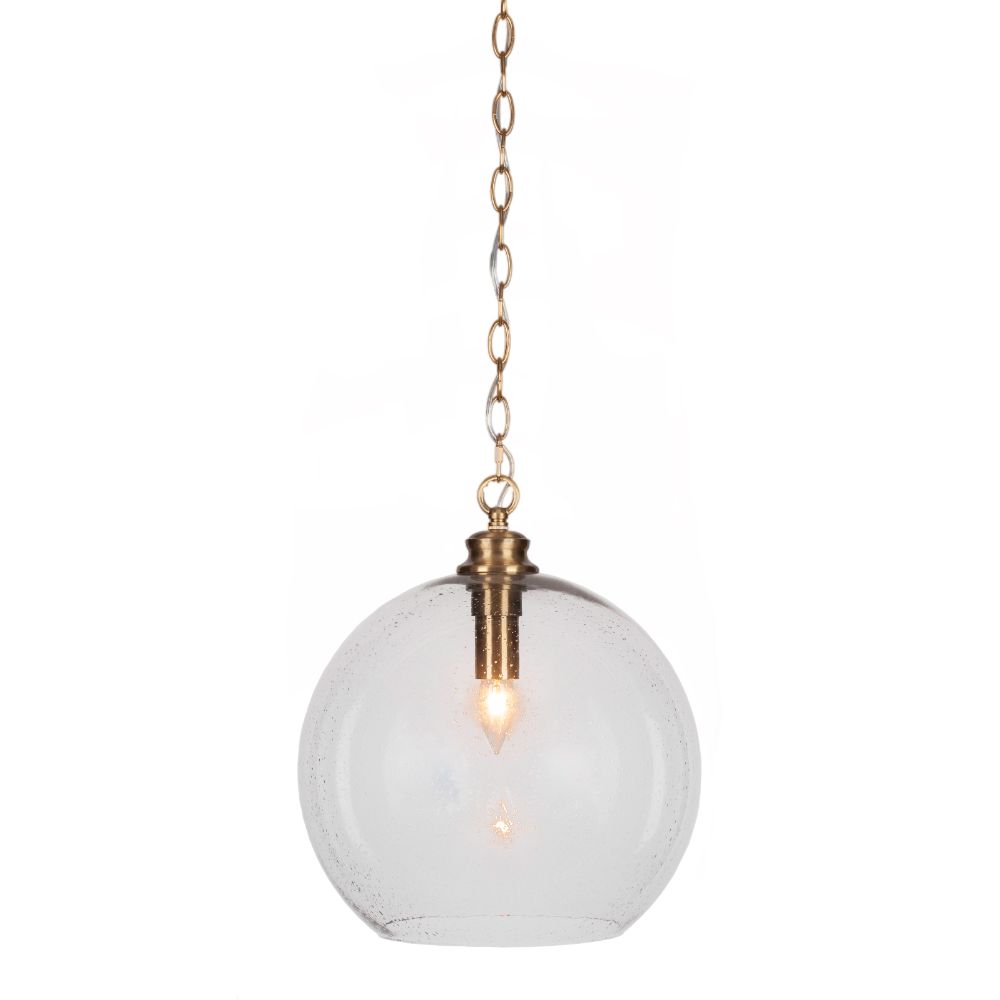 Toltec Lighting 90-NAB-4390 Kimbro Chain Hung Pendant In New Age Brass Finish With 13.75" Clear Bubble Glass