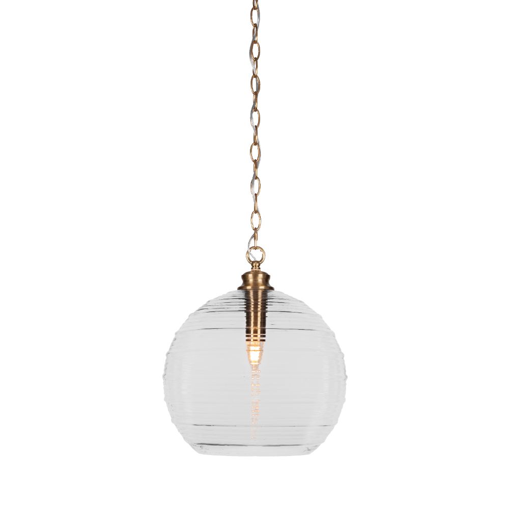 Toltec Lighting 91-BN-5130 Malena Chain Hung Pendant In Brushed Nickel Finish With 12" Clear Ribbed Glass