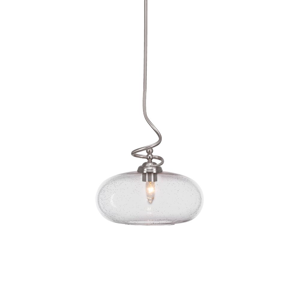 Toltec Lighting 900-BN-206 Capri Stem Pendant With Hang Straight Swivel Shown In Brushed Nickel Finish With 13" Clear Bubble Glass