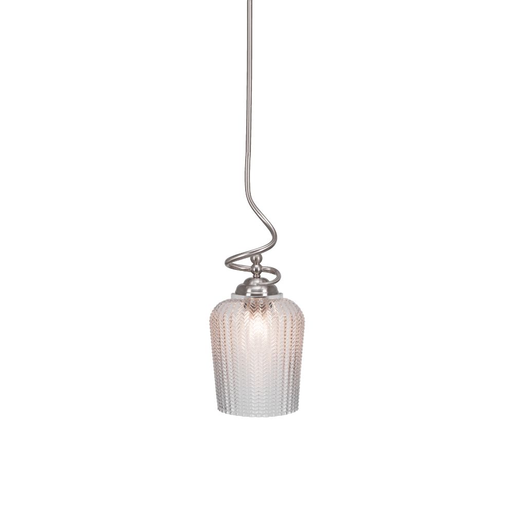 Toltec Lighting 900-BN-4280 Capri Stem Pendant With Hang Straight Swivel Shown In Brushed Nickel Finish With 9" Clear Textured Glass