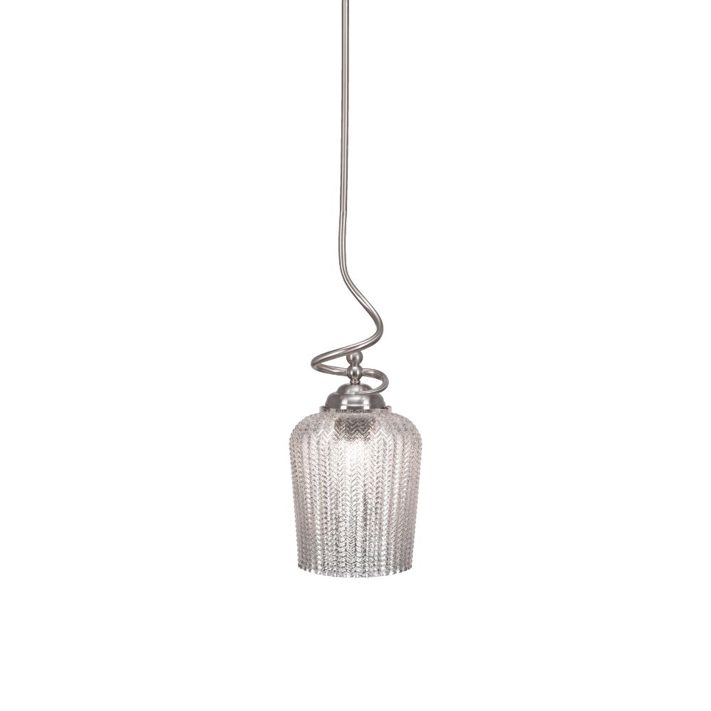 Toltec Lighting 900-BN-4283 Capri Stem Pendant With Hang Straight Swivel Shown In Brushed Nickel Finish With 9" Silver Textured Glass