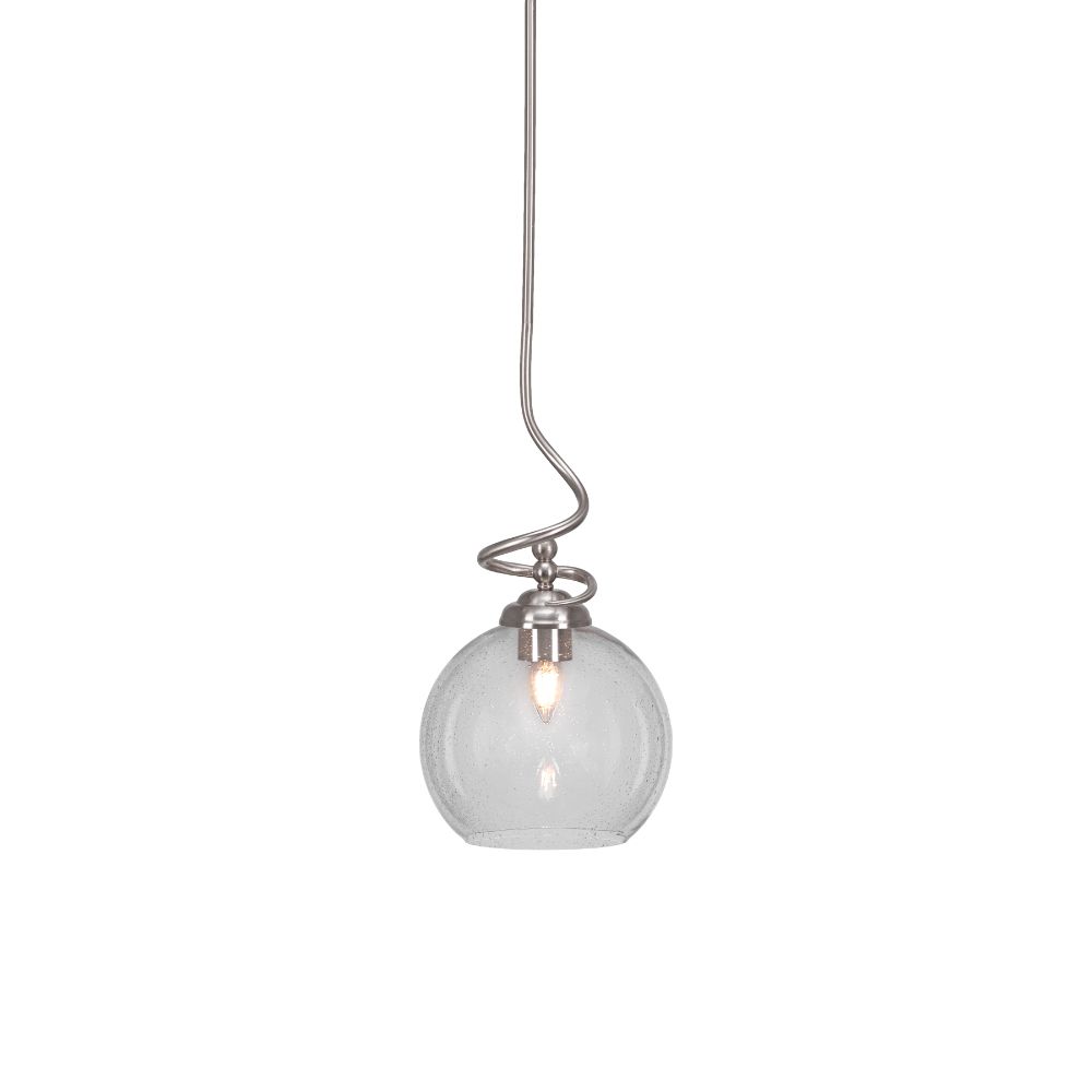 Toltec Lighting 900-BN-4350 Capri Stem Pendant With Hang Straight Swivel Shown In Brushed Nickel Finish With 9.5" Clear Bubble Glass