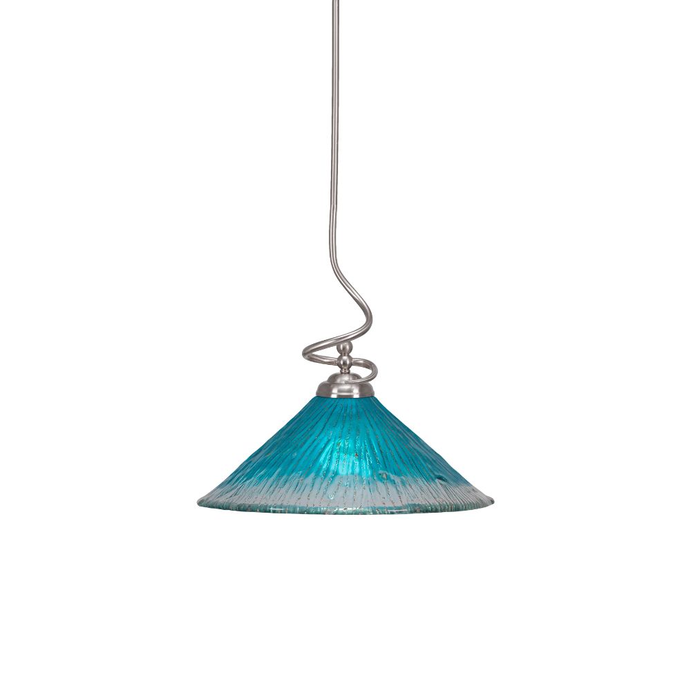 Toltec Lighting 900-BN-715 Capri Stem Pendant With Hang Straight Swivel Shown In Brushed Nickel Finish With 16" Teal Crystal Glass