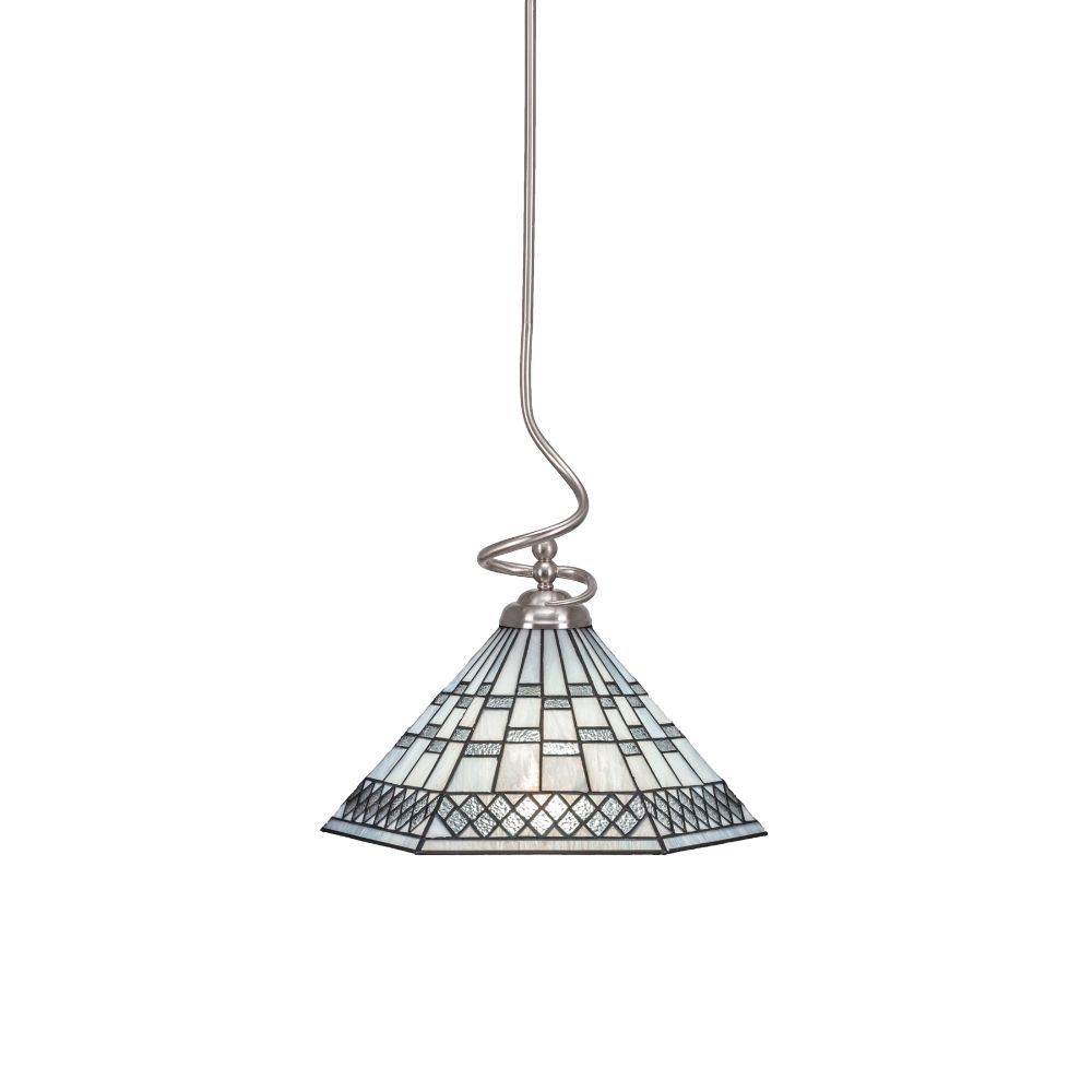 Toltec Lighting 900-BN-910 Capri Stem Pendant With Hang Straight Swivel Shown In Brushed Nickel Finish With 16" Pewter Art Glass