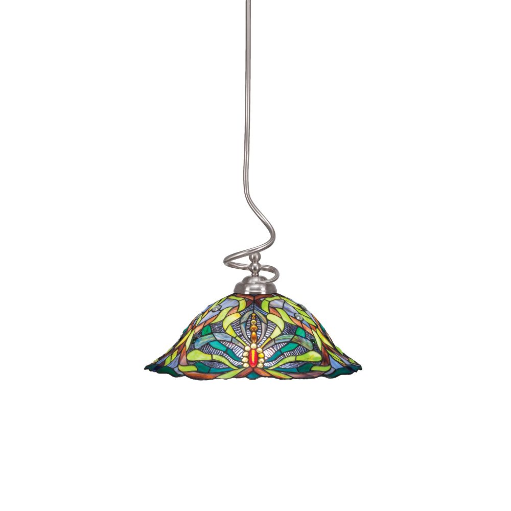 Toltec Lighting 900-BN-990 Capri Stem Pendant With Hang Straight Swivel Shown In Brushed Nickel Finish With 19" Kaleidoscope Art Glass