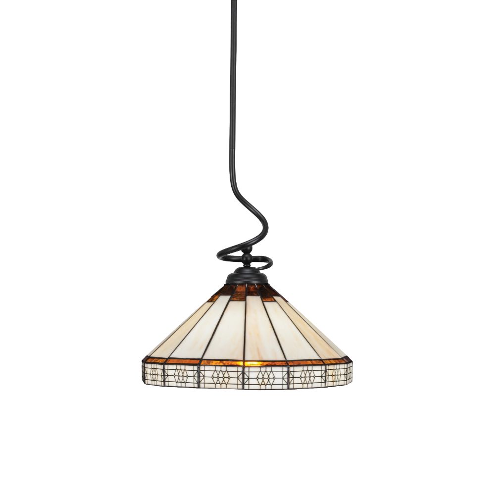 Toltec Lighting 900-MB-964 Capri Stem Pendant With Hang Straight Swivel Shown In Matte Black Finish With 15" Honey & Brown Mission Art Glass