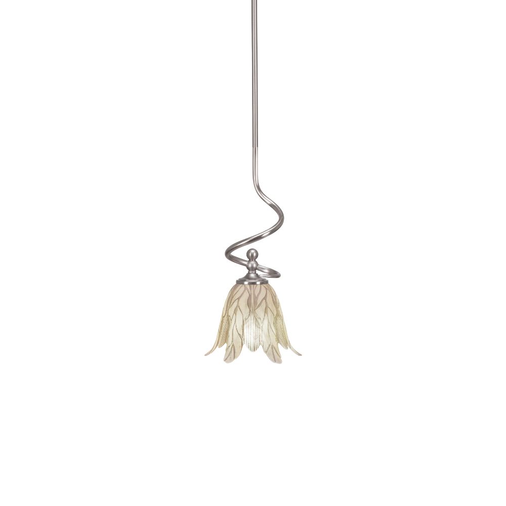 Toltec Lighting 901-BN-1025 Capri Stem Mini Pendant With Hang Straight Swivel Shown In Brushed Nickel Finish With 7" Vanilla Leaf Glass