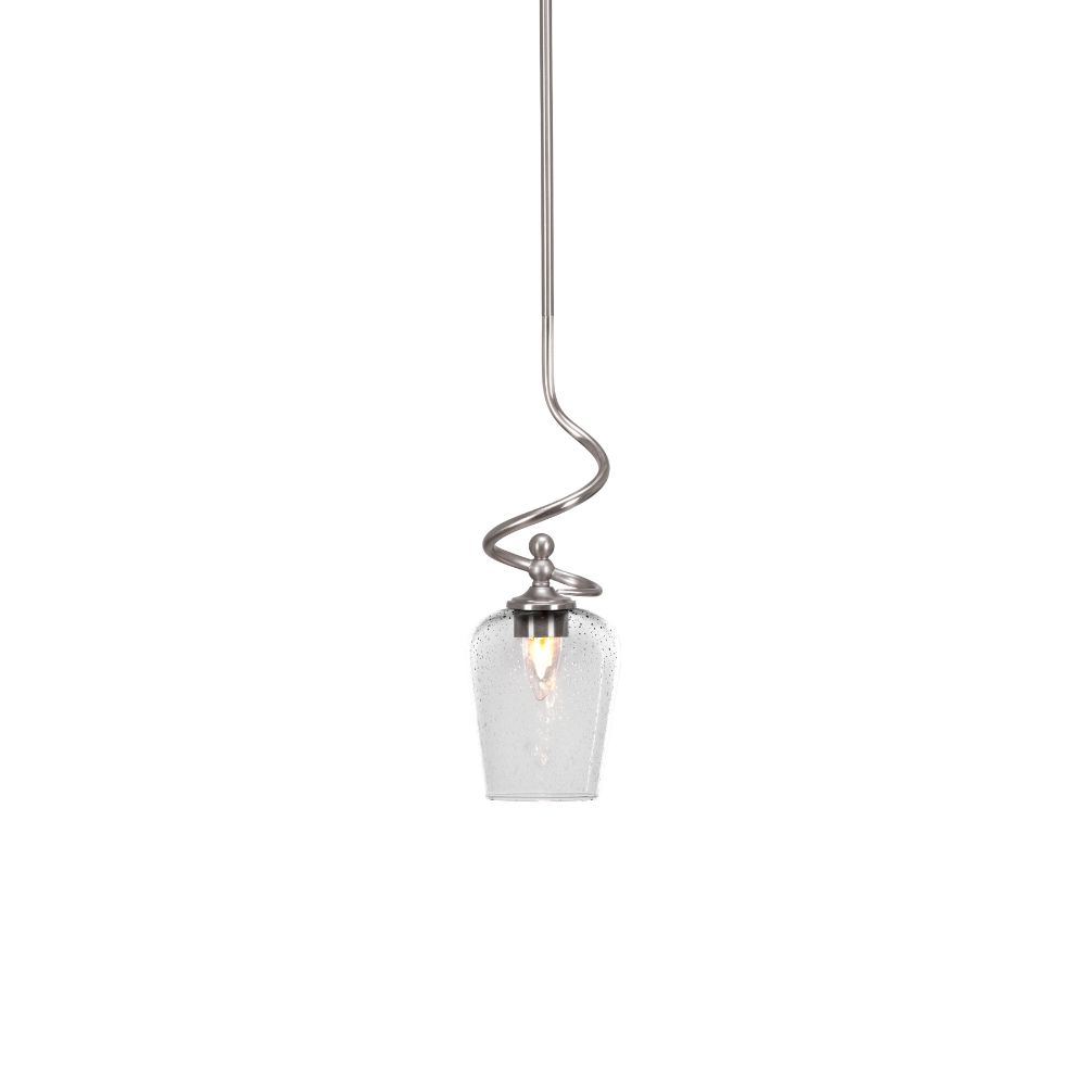 Toltec Lighting 901-BN-210 Capri Stem Mini Pendant With Hang Straight Swivel Shown In Brushed Nickel Finish With 5" Clear Bubble Glass