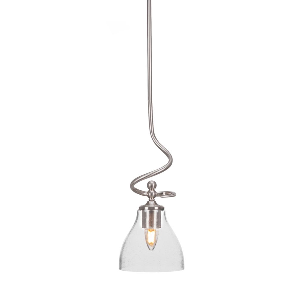 Toltec Lighting 901-BN-4760 Capri Stem Mini Pendant With Hang Straight Swivel Shown In Brushed Nickel Finish With 6.25" Clear Bubble Glass