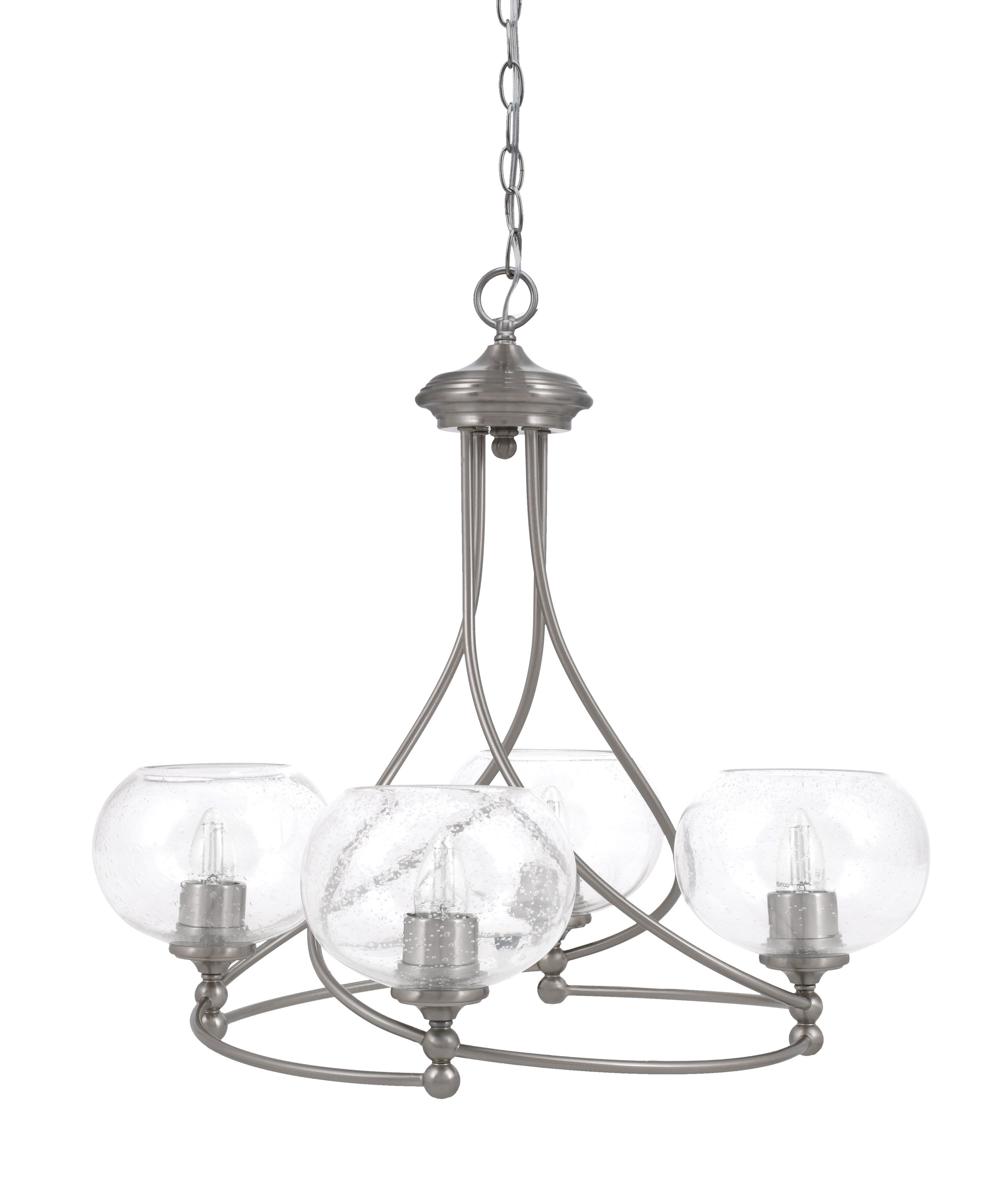 Toltec Lighting 904-BN-202 Capri Uplight, 4 Light, Chandelier Shown In Brushed Nickel Finish With 7" Clear Bubble Glass