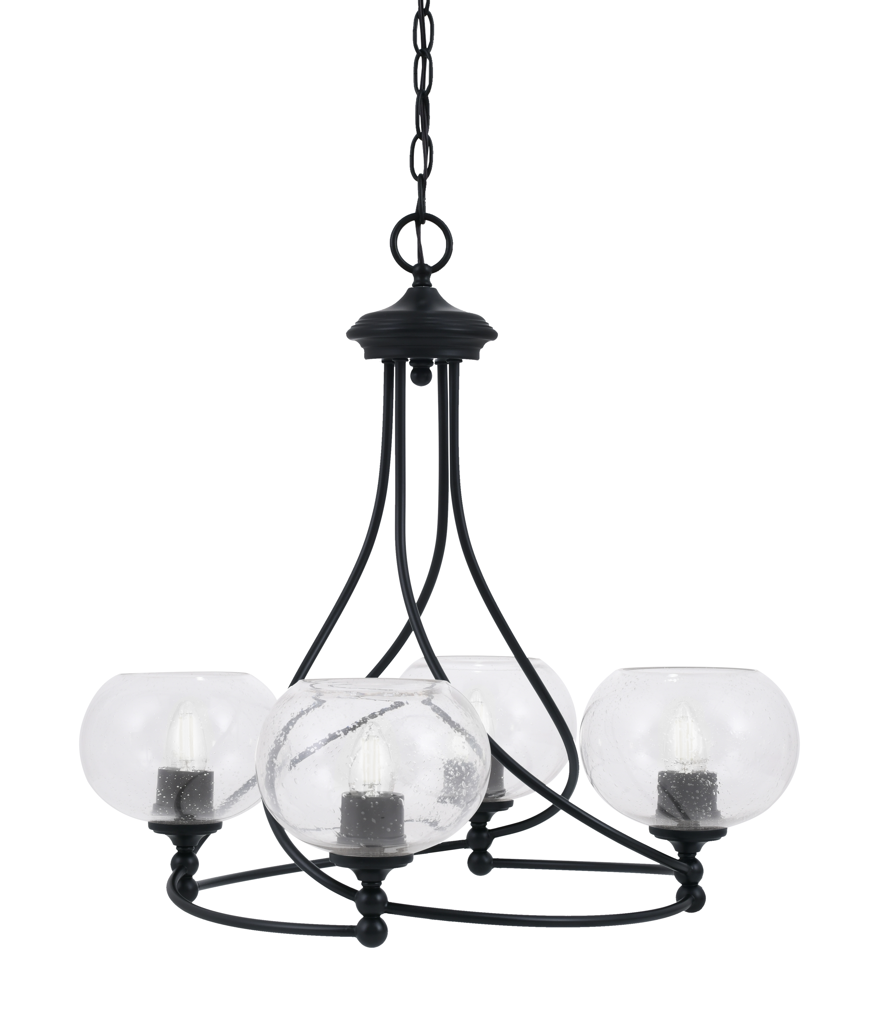Toltec Lighting 904-MB-202 Capri Uplight, 4 Light, Chandelier Shown In Matte Black Finish With 7" Clear Bubble Glass