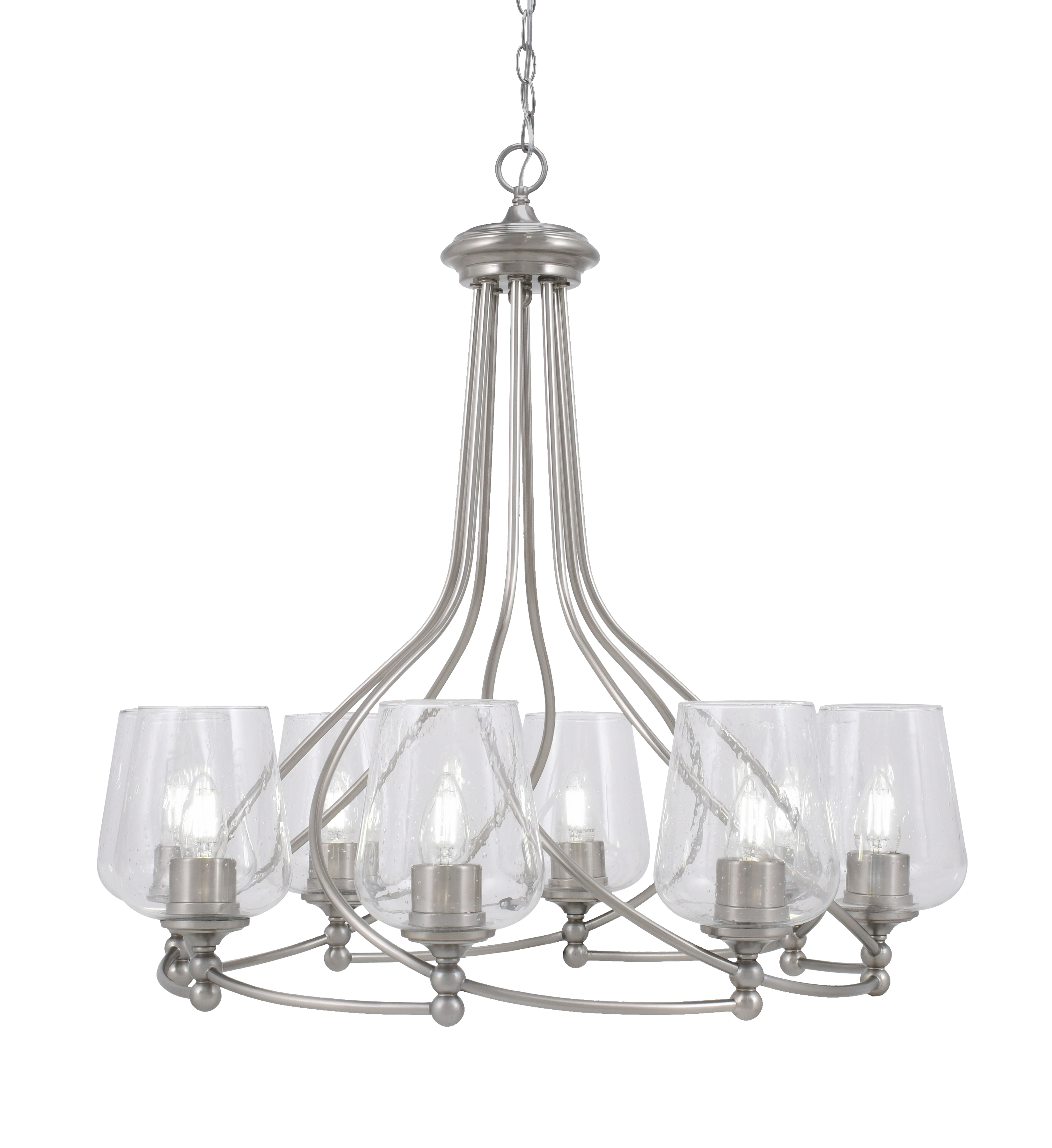 Toltec Lighting 908-BN-210 Capri Uplight, 8 Light, Chandelier Shown In Brushed Nickel Finish With 5" Clear Bubble Glass