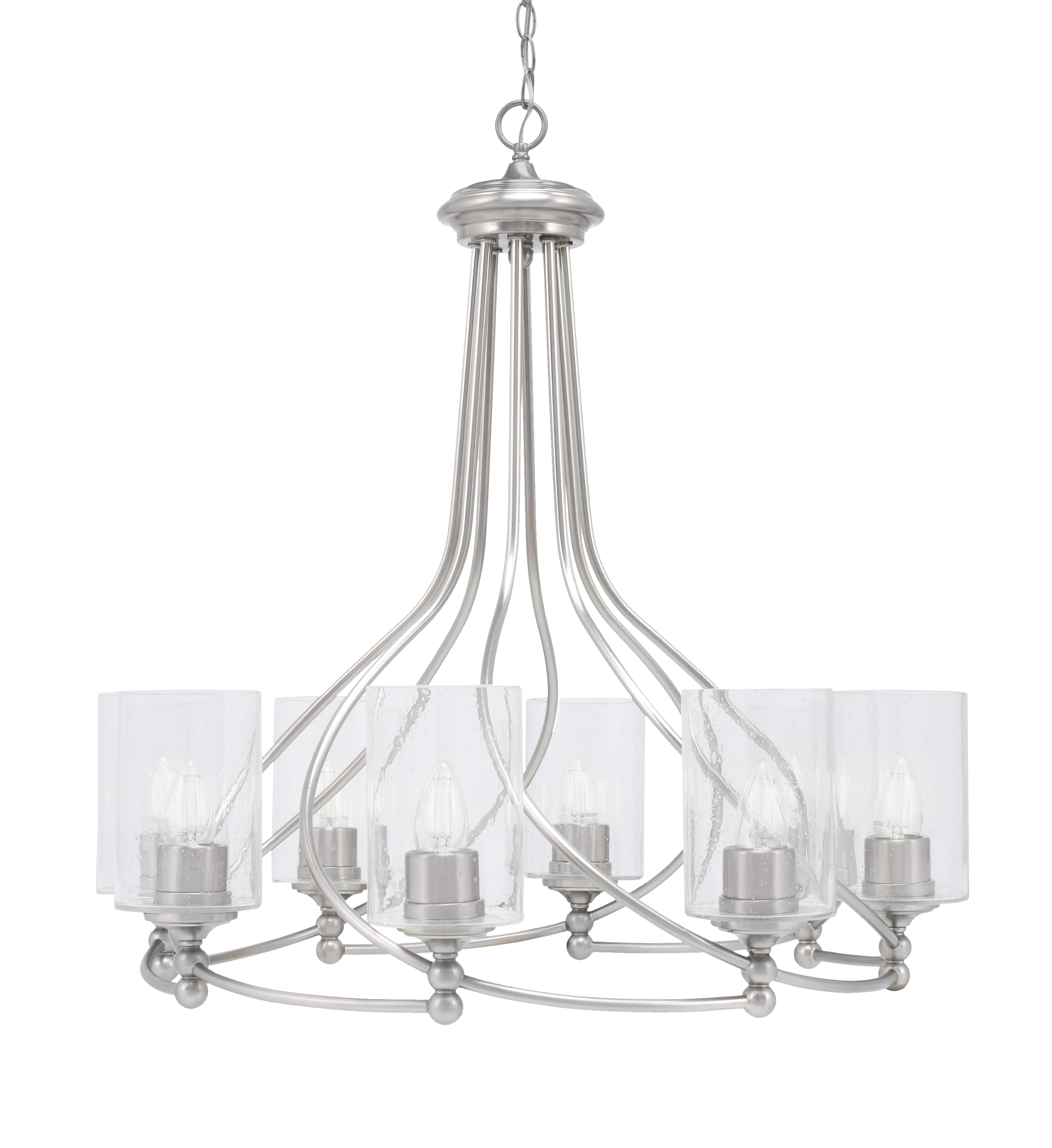 Toltec Lighting 908-BN-300 Capri Uplight, 8 Light, Chandelier Shown In Brushed Nickel Finish With 4" Clear Bubble Glass