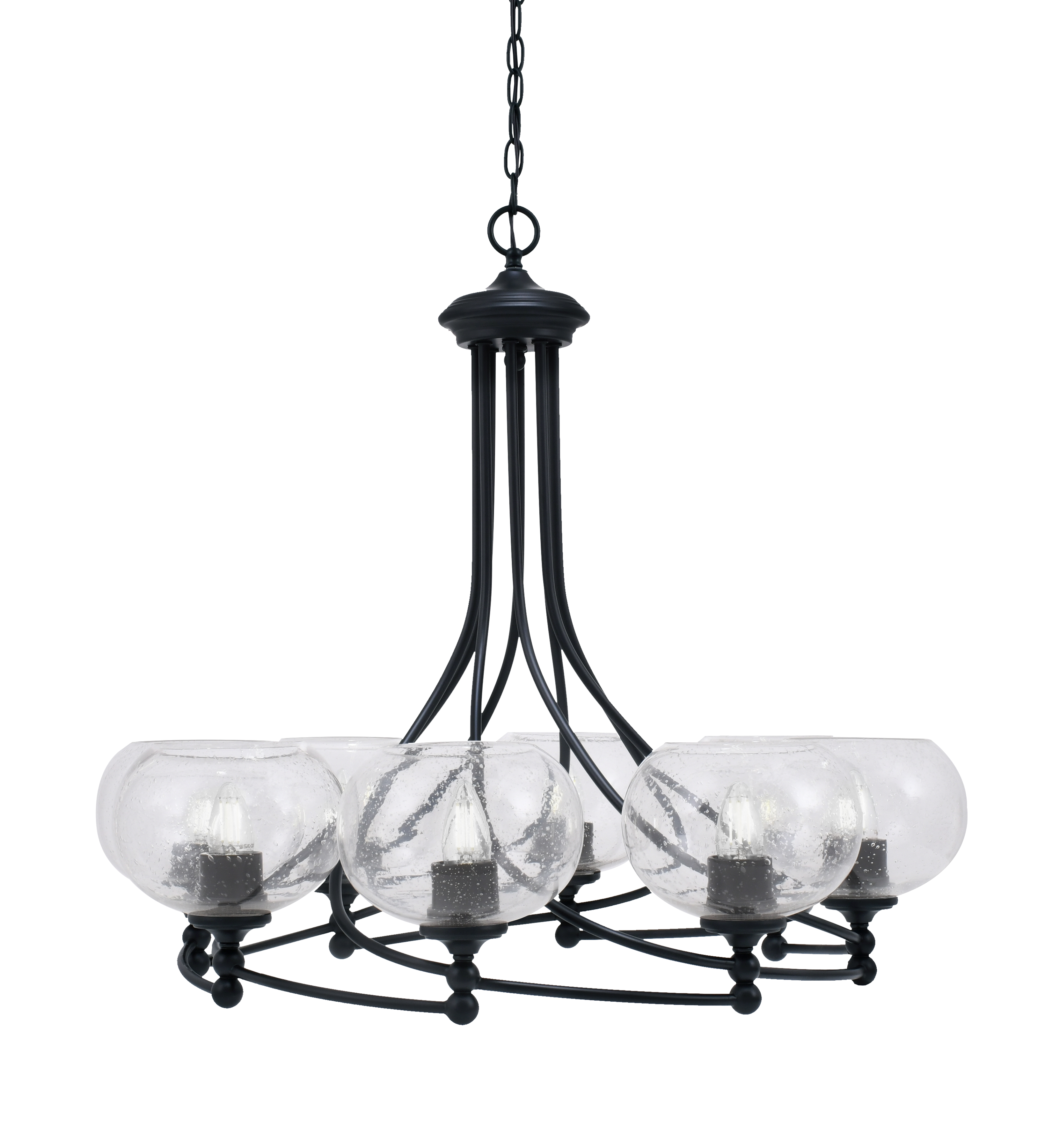 Toltec Lighting 908-MB-202 Capri Uplight, 8 Light, Chandelier Shown In Matte Black Finish With 7" Clear Bubble Glass