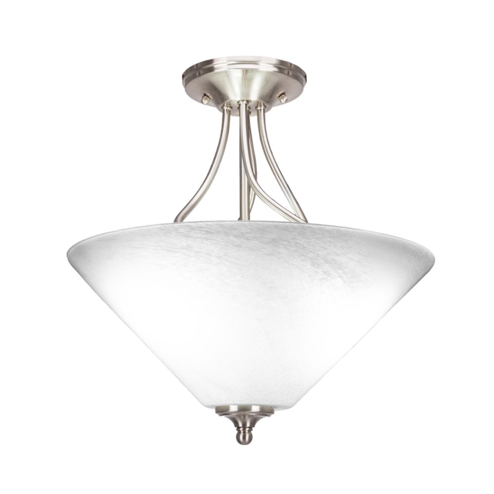 Toltec Lighting 909-BN-2161 Capri 3 Bulb Semi-Flush Shown In Brushed Nickel Finish With 16" White Marble Glass