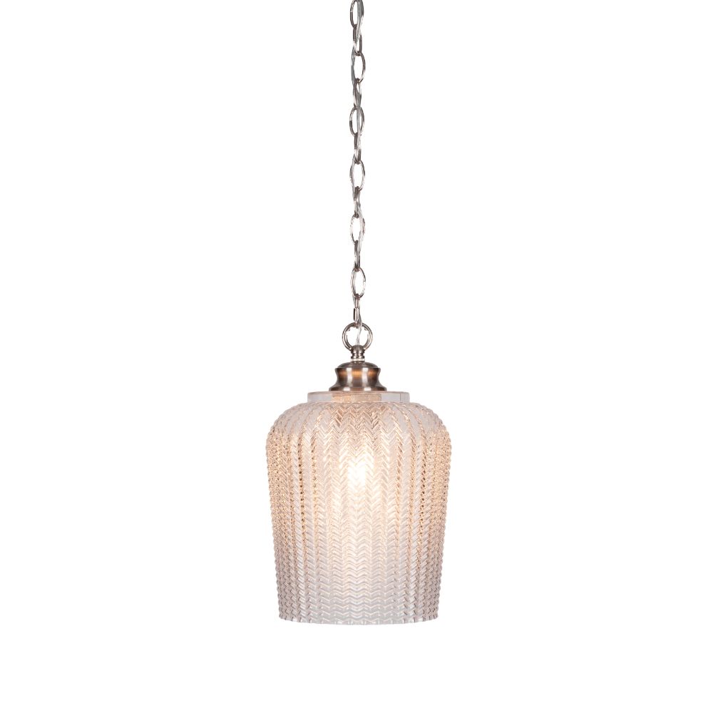 Toltec Lighting 91-BN-4280 Cordova Chain Hung Pendant In Brushed Nickel Finish With 9" Clear Textured Glass