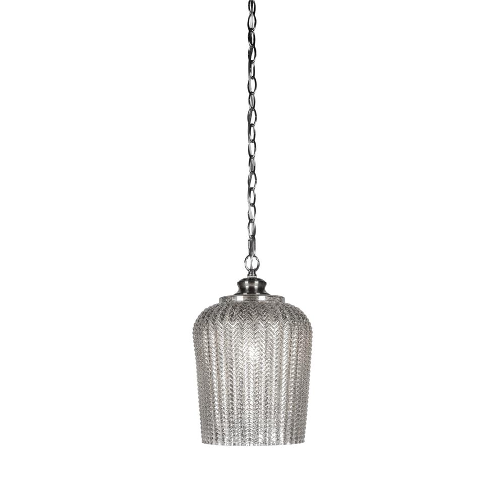 Toltec Lighting 91-BN-4283 Cordova Chain Hung Pendant Shown In Brushed Nickel Finish With 9" Silver Textured Glass