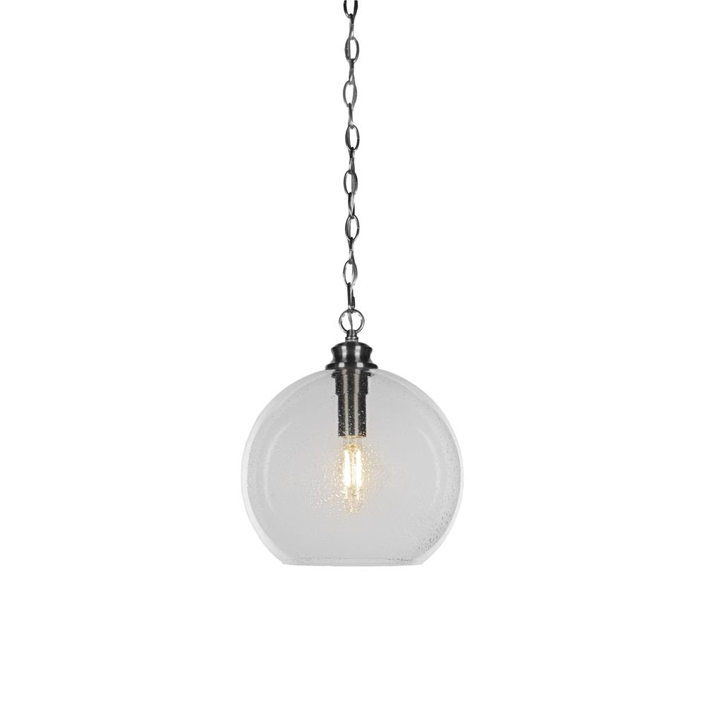 Toltec Lighting 91-BN-4370 Kimbro Chain Hung Pendant Shown In Brushed Nickel Finish With 13.5" Clear Bubble Glass