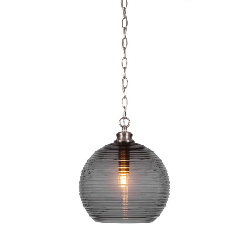 Toltec Lighting 94-BN-4678-LED45C Carina Chain Hung Pendant In Brushed Nickel Finish With 13.75" Micro Bubble Clear Ribbed Glass And LED Bulb