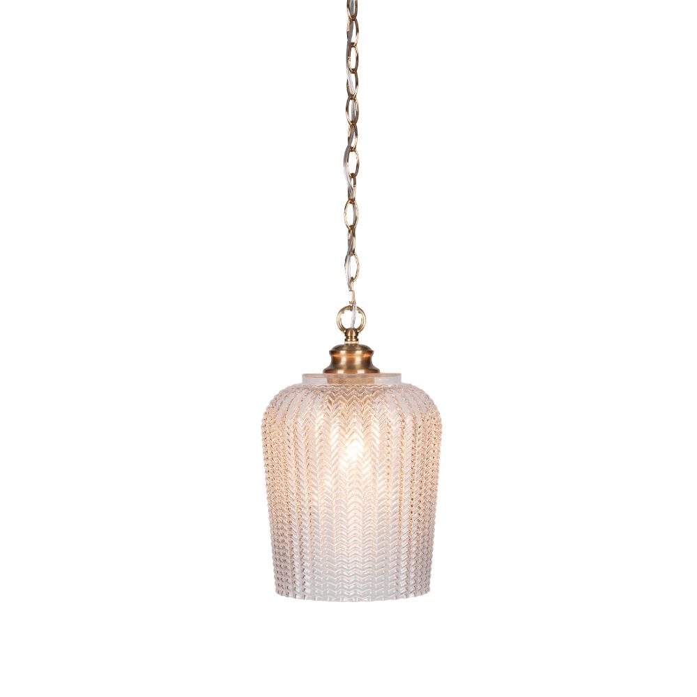 Toltec Lighting 91-NAB-4280 Cordova Chain Hung Pendant In New Age Brass Finish With 9" Clear Textured Glass