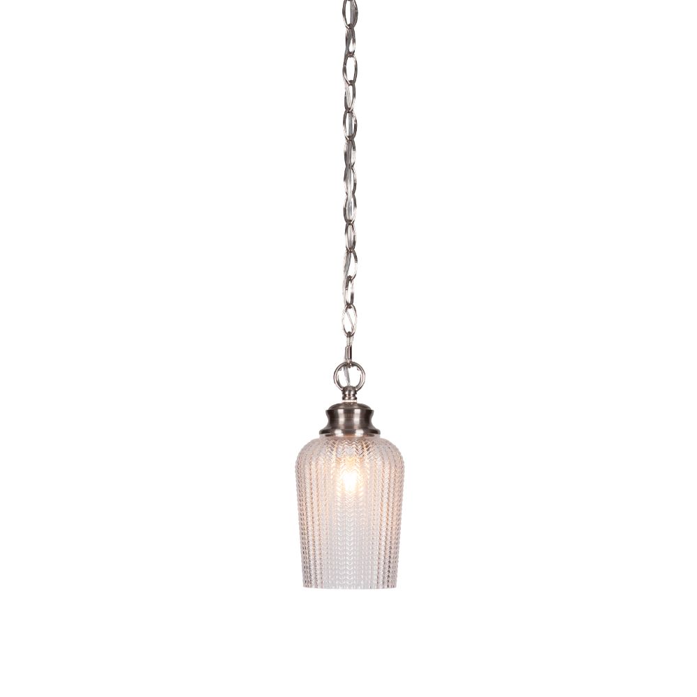 Toltec Lighting 92-BN-4250 Cordova Chain Hung Pendant In Brushed Nickel Finish With 5" Clear Textured Glass