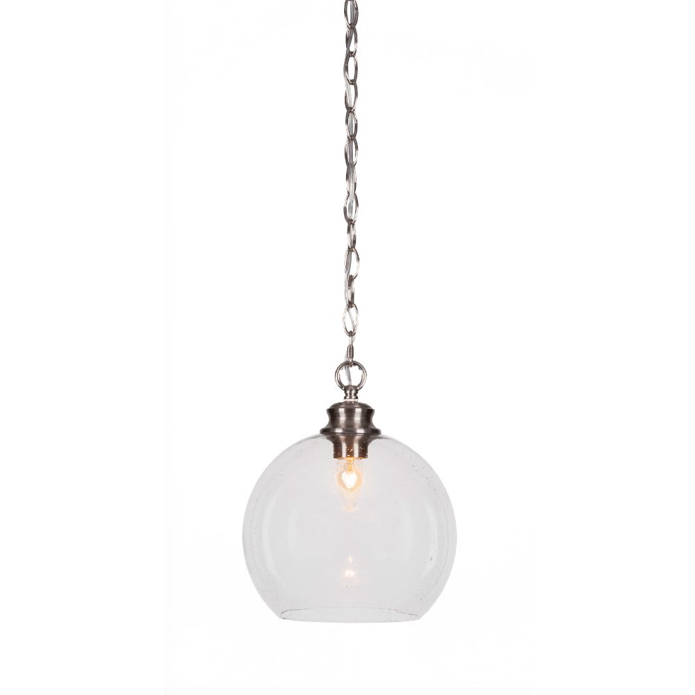 Toltec Lighting 92-BN-4350 Kimbro Chain Hung Pendant In Brushed Nickel Finish With 9.75" Clear Bubble Glass