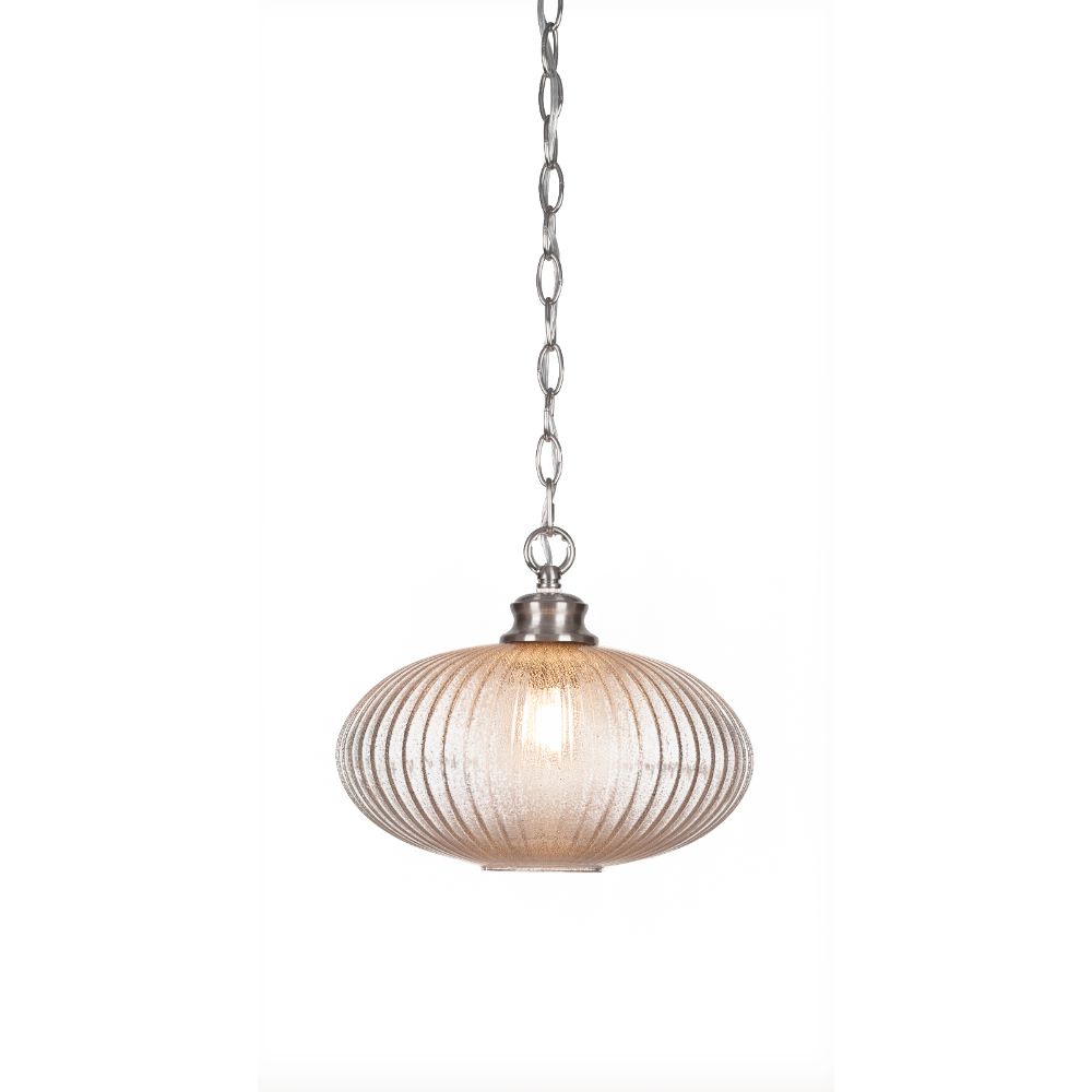 Toltec Lighting 92-BN-4658 Carina Chain Hung Pendant In Brushed Nickel Finish With 12" Micro Bubble Ribbed Glass