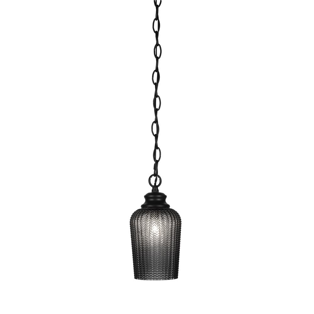 Toltec Lighting 92-MB-4252 Cordova Chain Hung Pendant Shown In Matte Black Finish With 5" Smoke Textured Glass