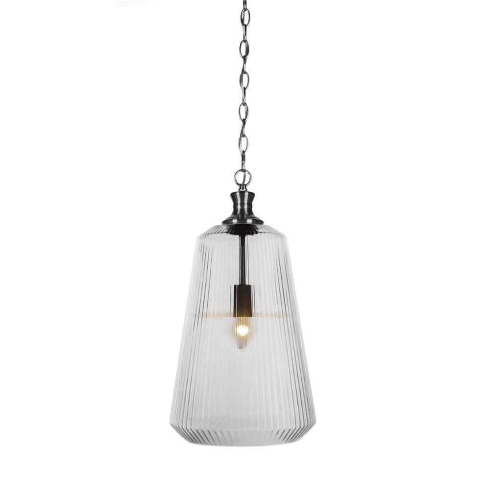 Toltec Lighting 93-BN-4640 Carina Chain Hung Pendant Shown In Brushed Nickel Finish With 10.5" Clear Ribbed Glass