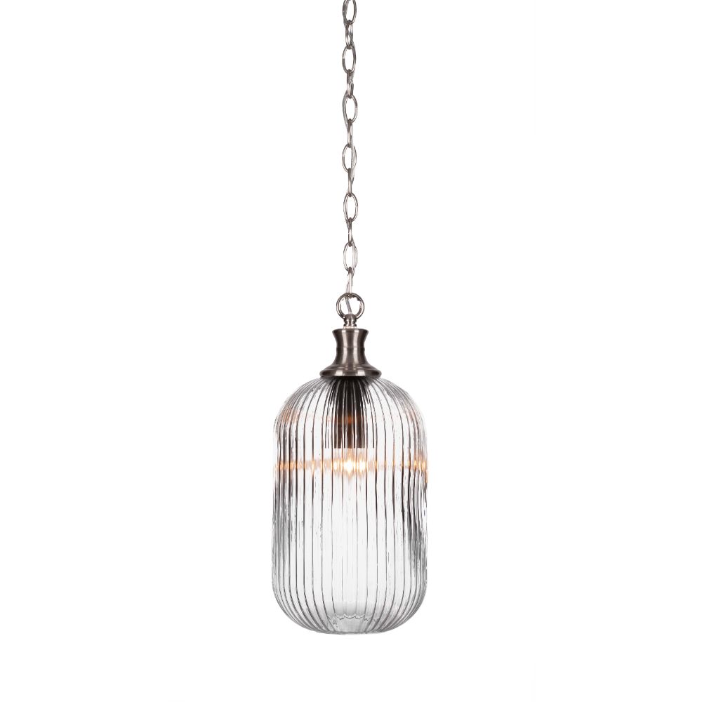 Toltec Lighting 94-BN-4600 Carina Chain Hung Pendant In Brushed Nickel Finish With 8.25" Clear Ribbed Glass