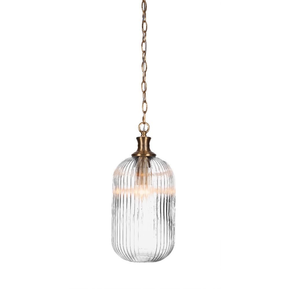 Toltec Lighting 94-NAB-4600 Carina Chain Hung Pendant In New Age Brass Finish With 8.25" Clear Ribbed Glass