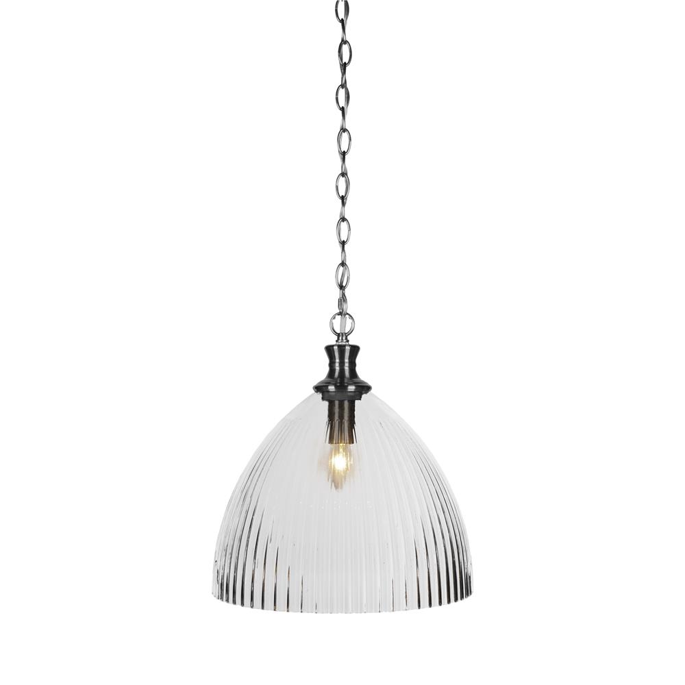 Toltec Lighting 95-BN-4690 Carina Chain Hung Pendant Shown In Brushed Nickel Finish With 13.5" Clear Ribbed Glass