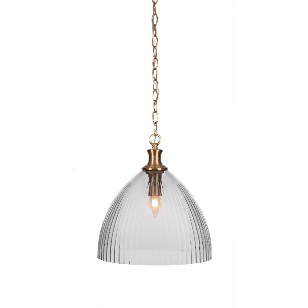 Toltec Lighting 95-NAB-4690 Carina Chain Hung Pendant In New Age Brass Finish With 14" Clear Ribbed Glass