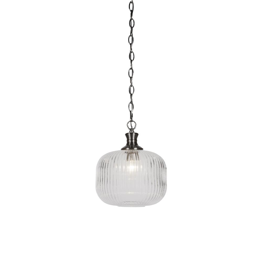 Toltec Lighting 96-BN-4610 Carina Chain Hung Pendant Shown In Brushed Nickel Finish With 9.5" Clear Ribbed Glass