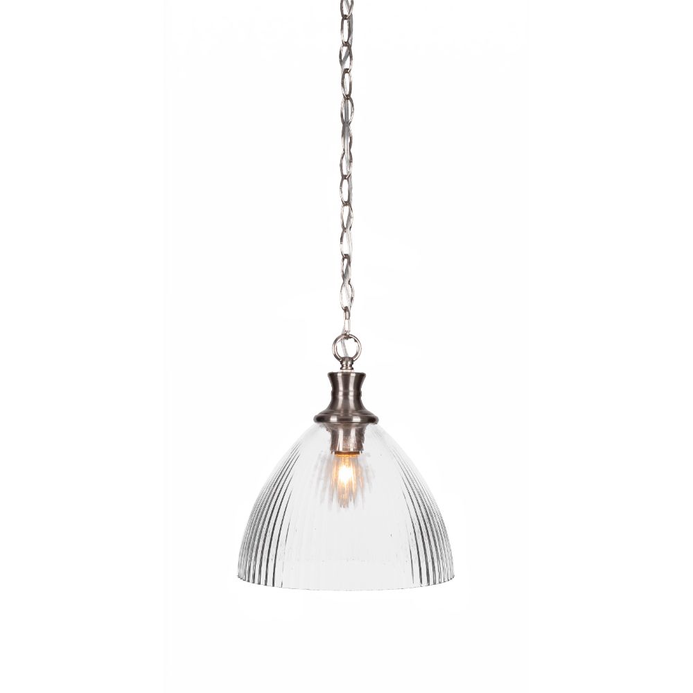 Toltec Lighting 96-BN-4630 Carina Chain Hung Pendant In Brushed Nickel Finish With 10.75" Clear Ribbed Glass