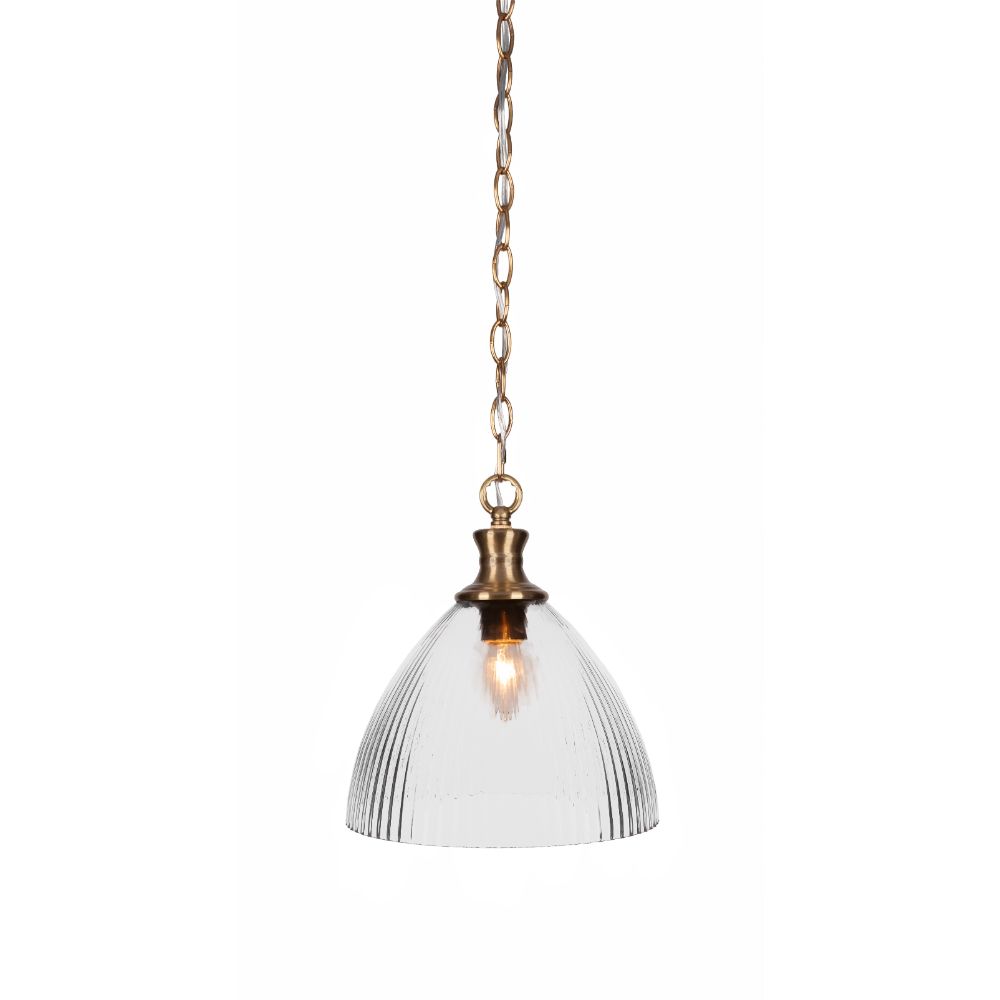 Toltec Lighting 96-NAB-4630 Carina Chain Hung Pendant In New Age Brass Finish With 10.75" Clear Ribbed Glass