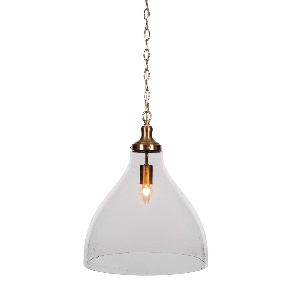 Toltec Lighting 97-NAB-4740 Juno Chain Hung Pendant In New Age Brass Finish With 16" Clear Bubble Glass