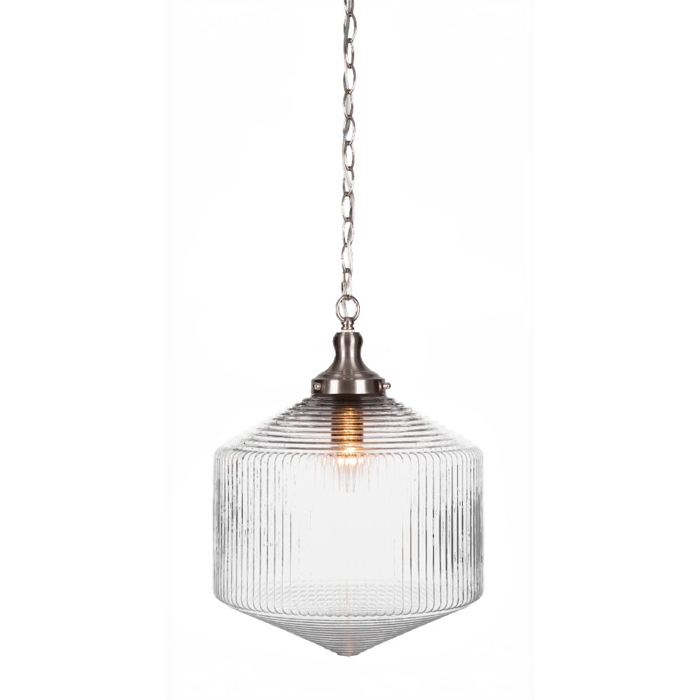 Toltec Lighting 98-BN-4680 Carina Chain Hung Pendant In Brushed Nickel Finish With 14" Clear Ribbed Glass