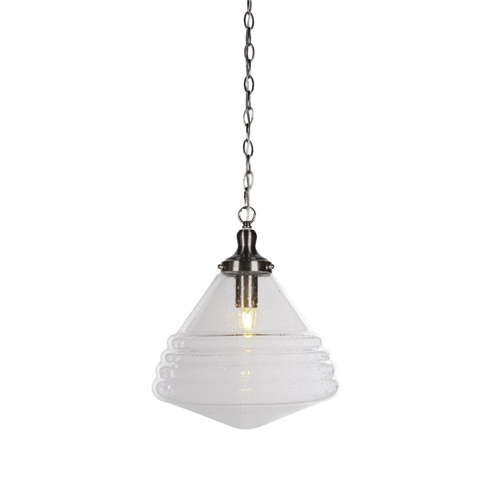 Toltec Lighting 98-BN-4730 Juno Chain Hung Pendant Shown In Brushed Nickel Finish With 13" Clear Bubble Glass