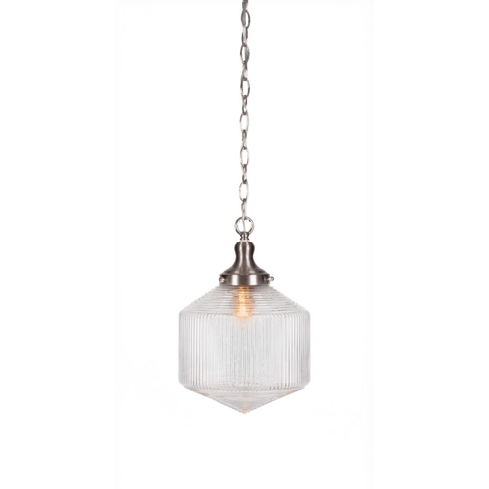 Toltec Lighting 99-BN-4620 Carina Chain Hung Pendant In Brushed Nickel Finish With 10" Clear Ribbed Glass