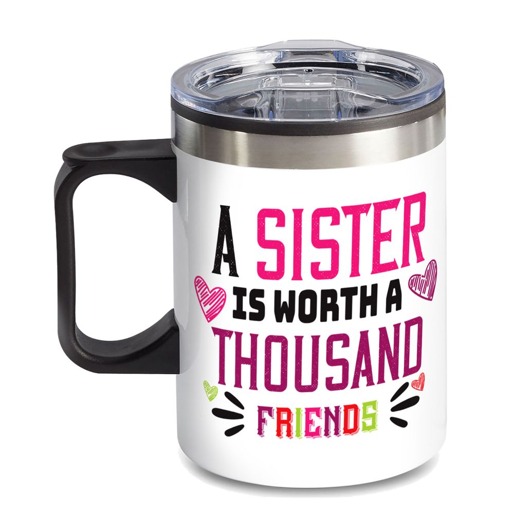 14 oz. Travel Mug with lid, quoting "SISTER QUOTE"