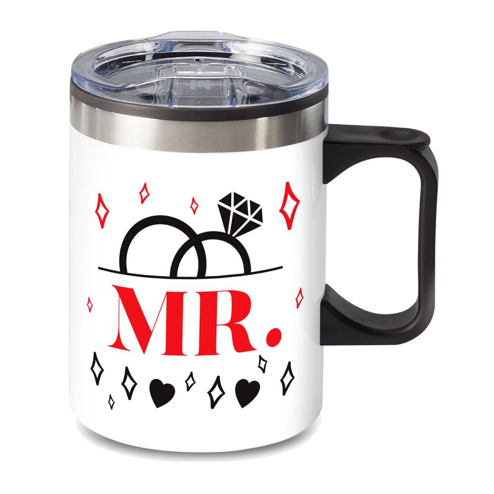 14 oz. Travel Mug with lid, quoting "MR"