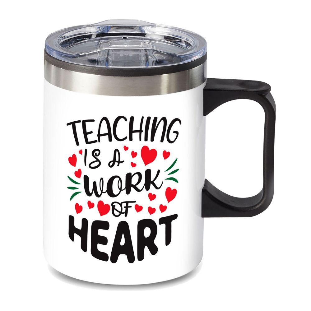 14 oz. Travel Mug with lid, quoting "TEACHER QUOTE"