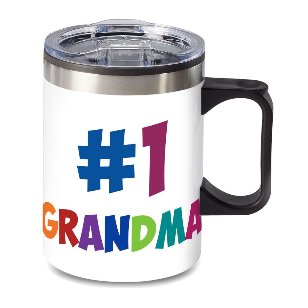 14 oz. Travel Mug with lid, quoting "#1 GRANDMA"