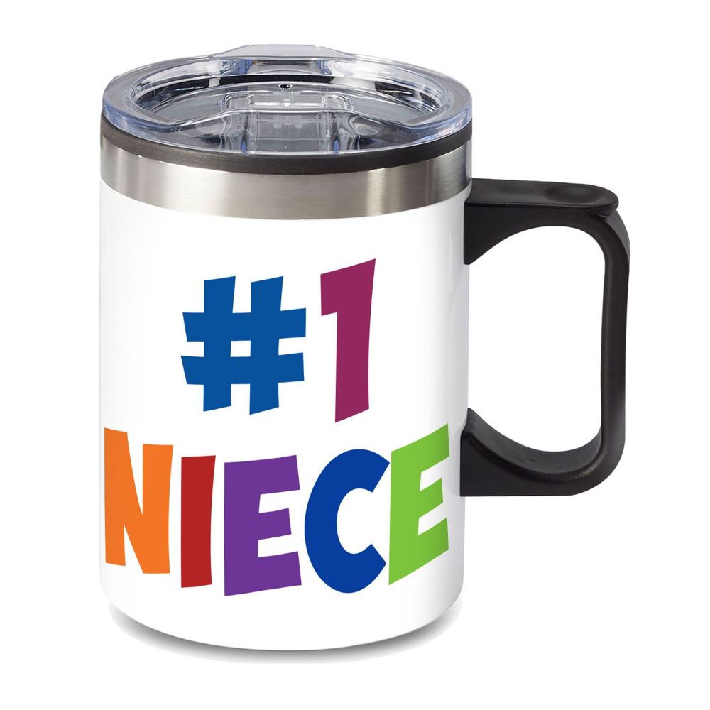 14 oz. Travel Mug with lid, quoting "#1 NIECE"