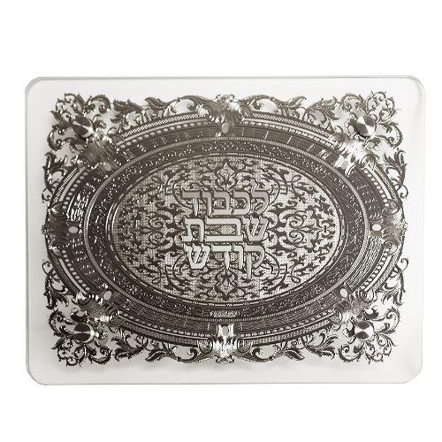 Challah Board tempered glass with silver plate