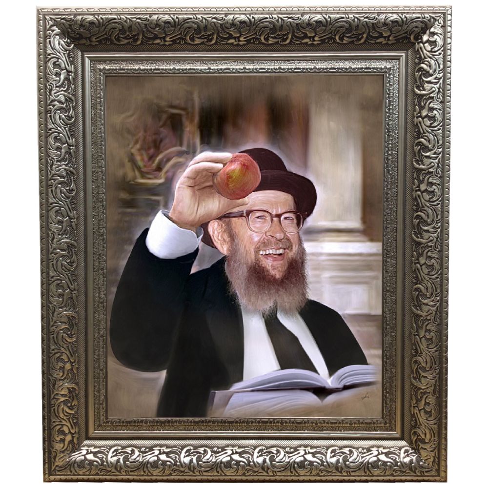 Rabbi Avigdor Miller Framed Picture-Painting in Silver Frame, Size 11x14"
