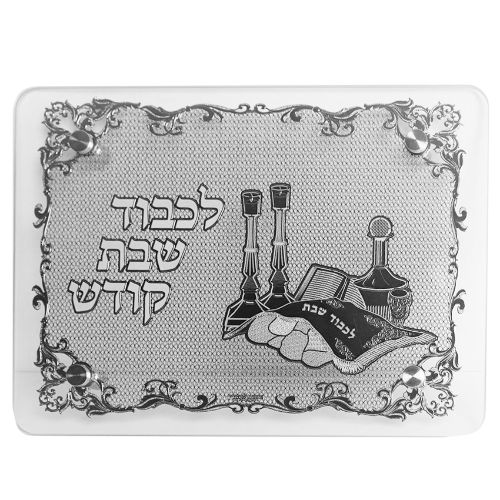 Challah Board tempered glass w/ silver plate